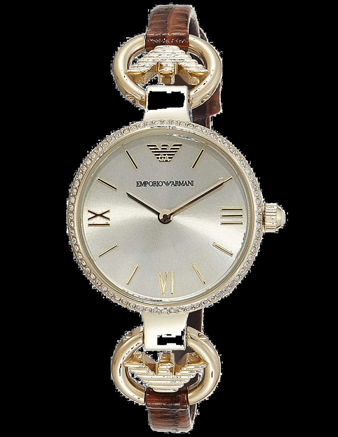 Montre Femme Emporio Armani Classic AR1885 Cadran Doré Bracelet Cuir Marron