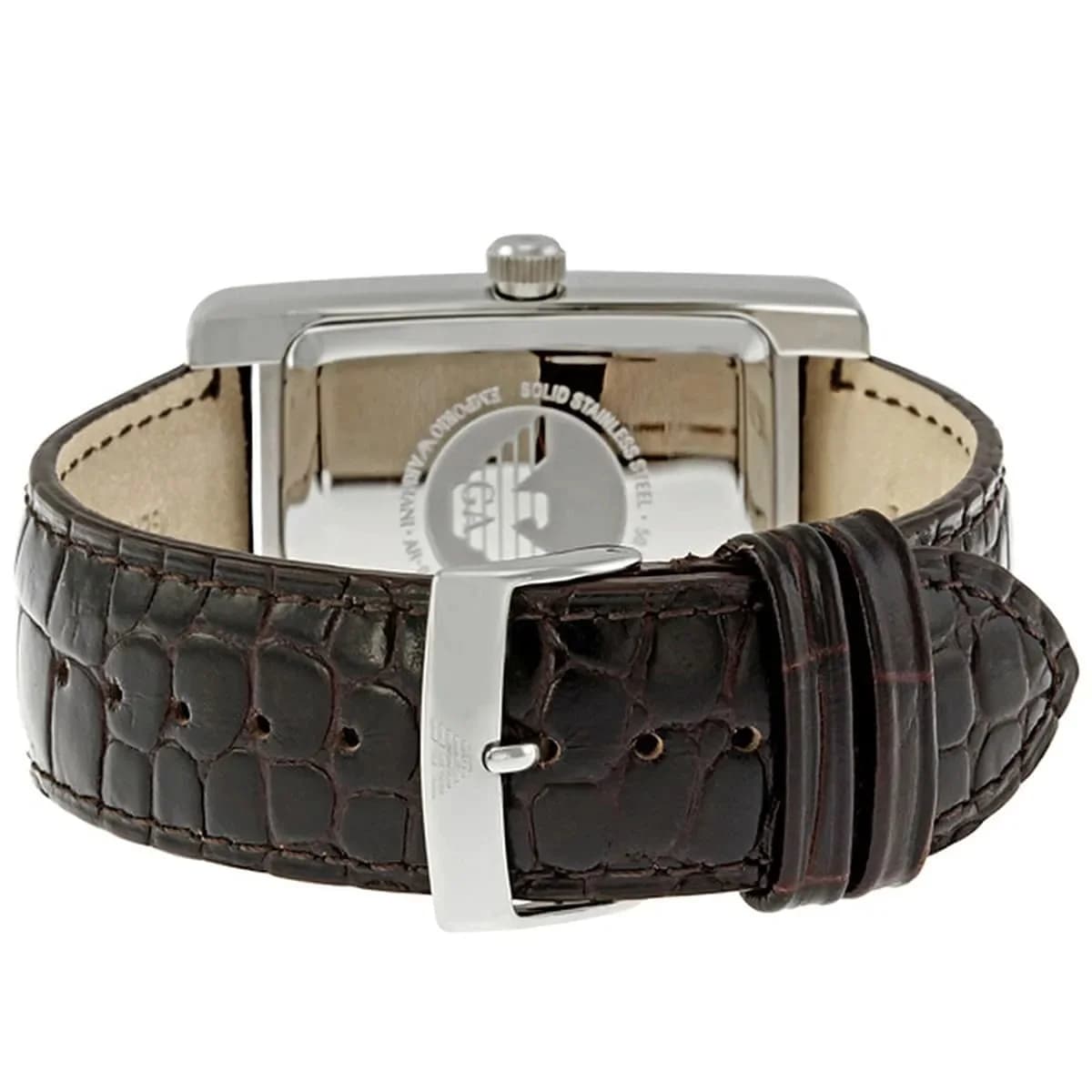 Attache bracelet Emporio Armani AR0154 en cuir marron à surpiqûres ton sur ton et boucle ardillon en acier inoxydable