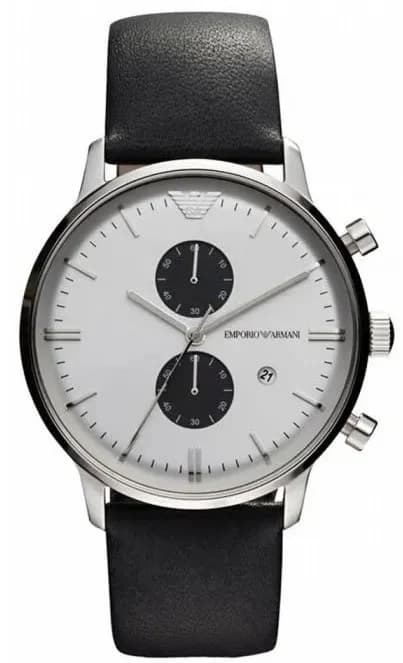 Garde-temps Emporio Armani AR0385 affichant cadran blanc soleillé avec index bâtons dorés et aiguilles dauphine