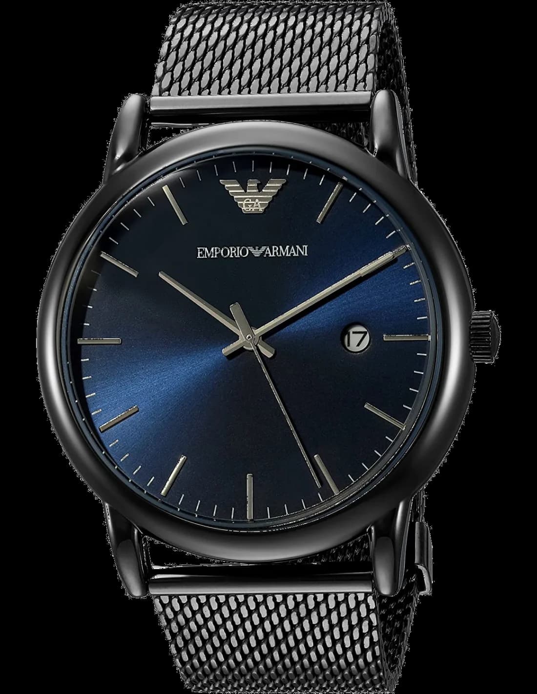 Montre Homme Emporio Armani Luigi AR11053 - Cadran Bleu, Boîtier Noir, Bracelet Maille Milanaise Acier