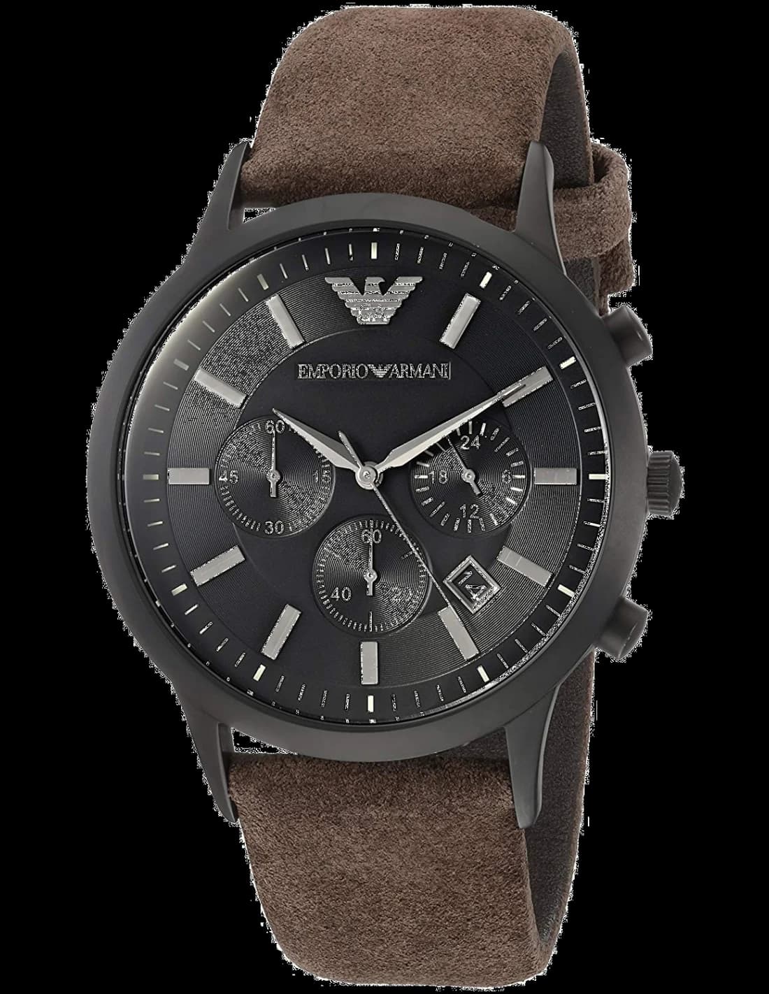 Montre Homme Emporio Armani Renato AR11078 Cadran Noir Bracelet Cuir Marron