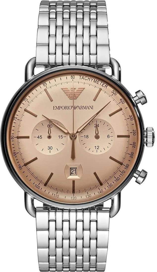Garde-temps Emporio Armani AR11239 avec cadran bleu soleil et aiguilles luminescentes, style aviateur épuré