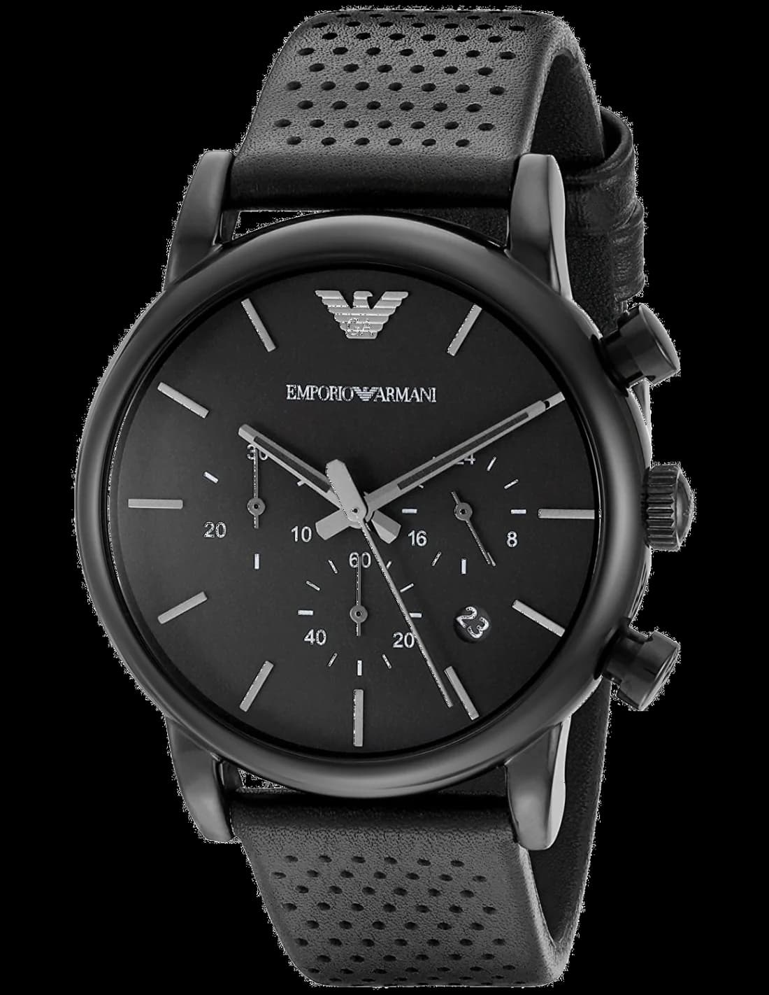 Montre Homme Emporio Armani Classic AR1737 - Cadran et boîtier noir, bracelet cuir perforé