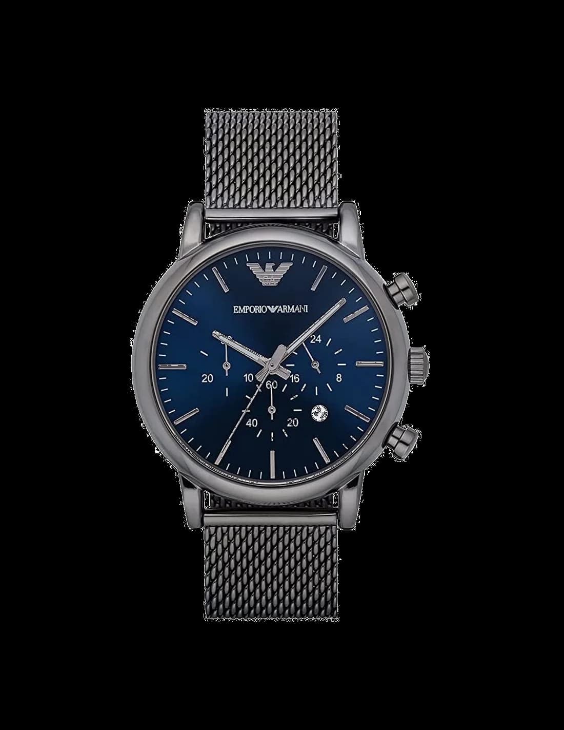 Montre Homme Emporio Armani Luigi AR1979 Cadran Bleu Boîtier Gris Maille Milanaise