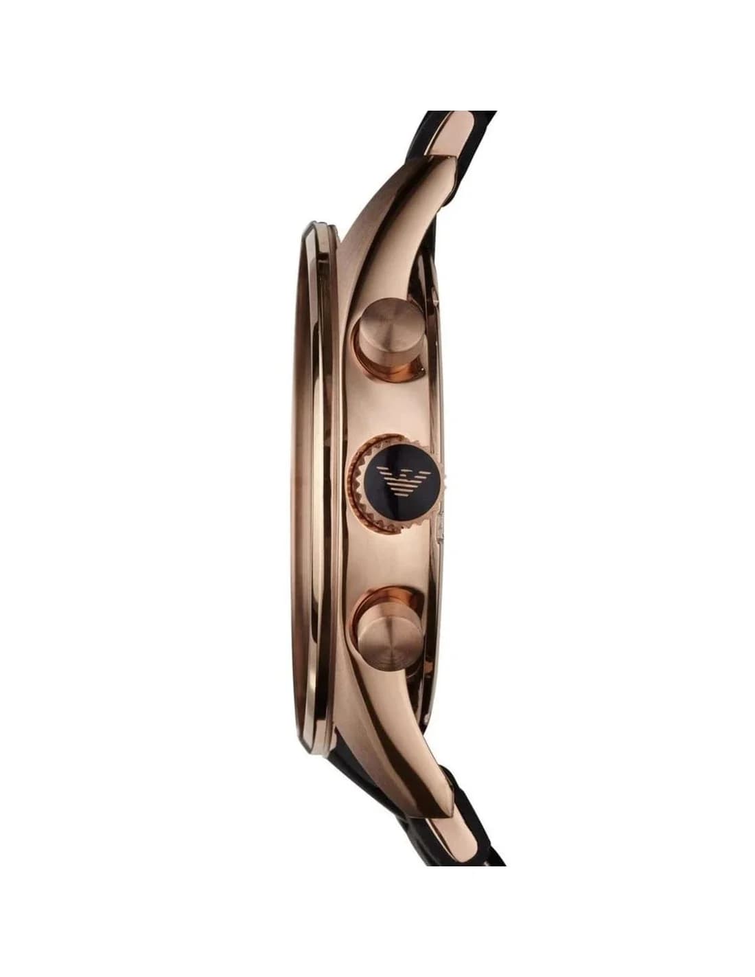 Attache bracelet Emporio Armani AR5905 en silicone noir texturé, fermoir déployant acier PVD or rose, confort ajustable