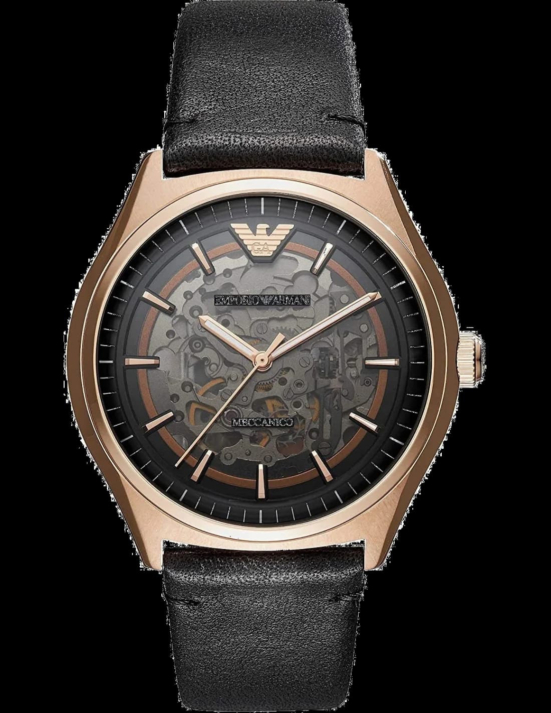 Montre Homme Emporio Armani Meccanico AR60004 Squelette, Boîtier Or Rose, Cadran Gris