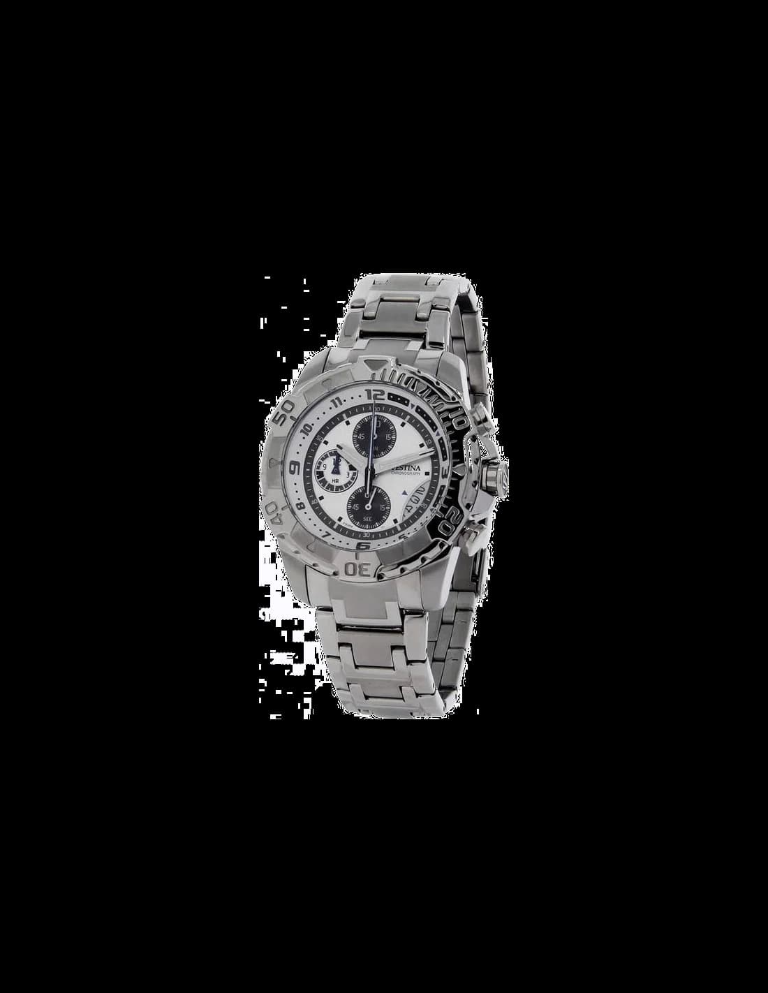 Garde-temps Festina F16358/1 avec cadran blanc soleillé, aiguilles baton et index appliqués, compteurs noirs contrastés