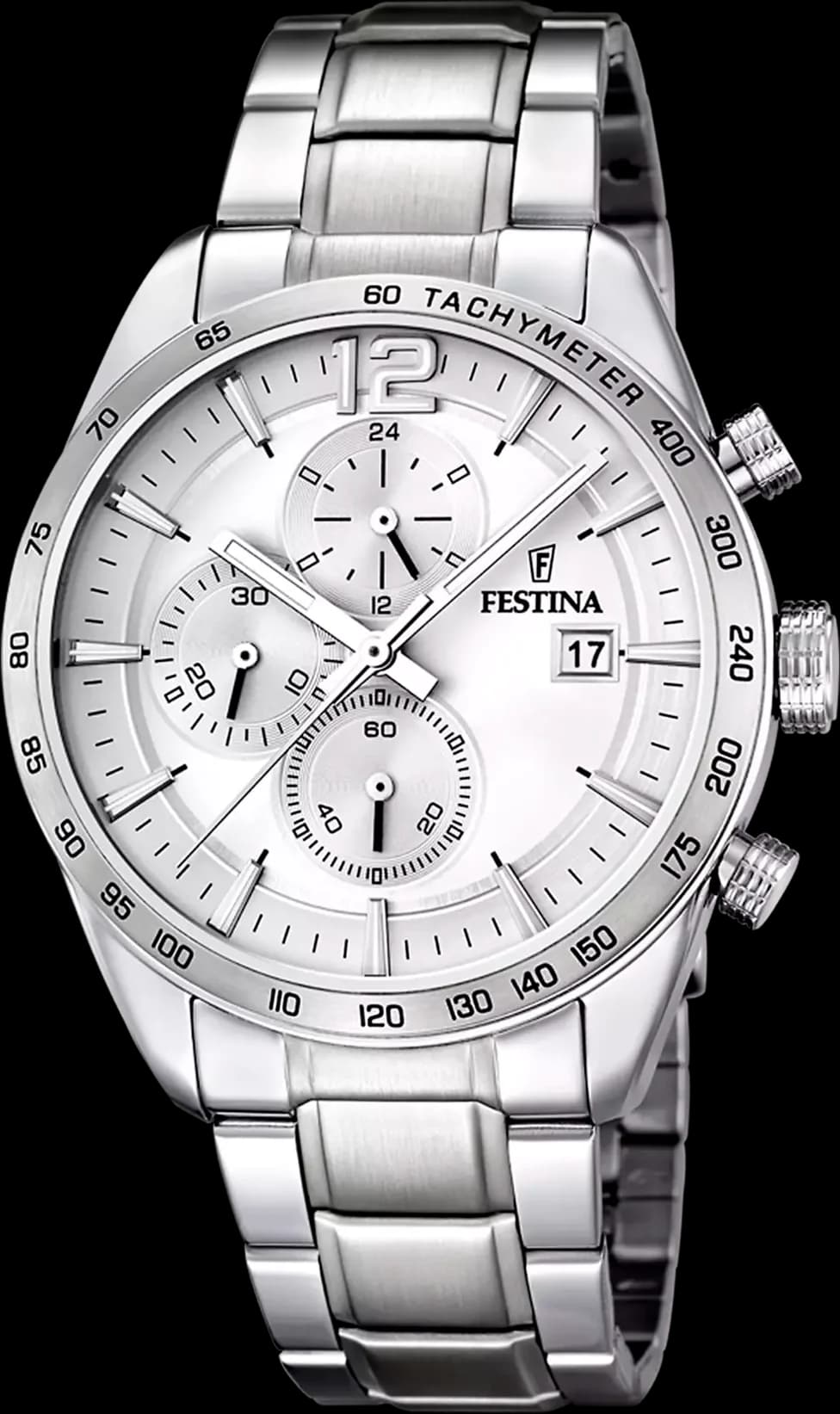 Garde-temps Festina F16759/1 au cadran argenté soleillé et aiguilles bâtons, style classique sport