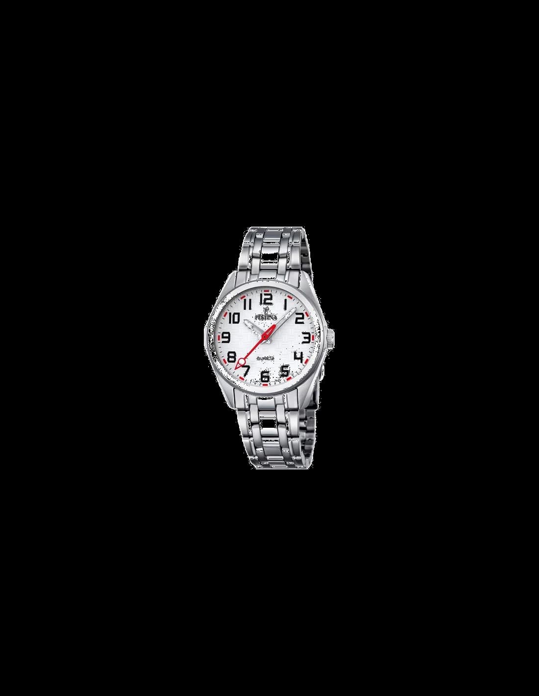 Garde-temps Festina F16903/1 cadran argenté soleillé avec index rouges et aiguilles bâton luminescentes pour lisibilité sportive