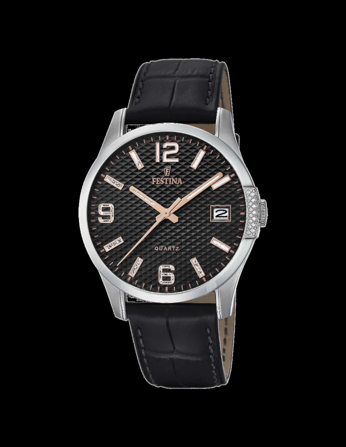 Garde-temps Festina F16982/3 avec cadran noir mat, aiguilles argentées et index bâton, style classique sportif