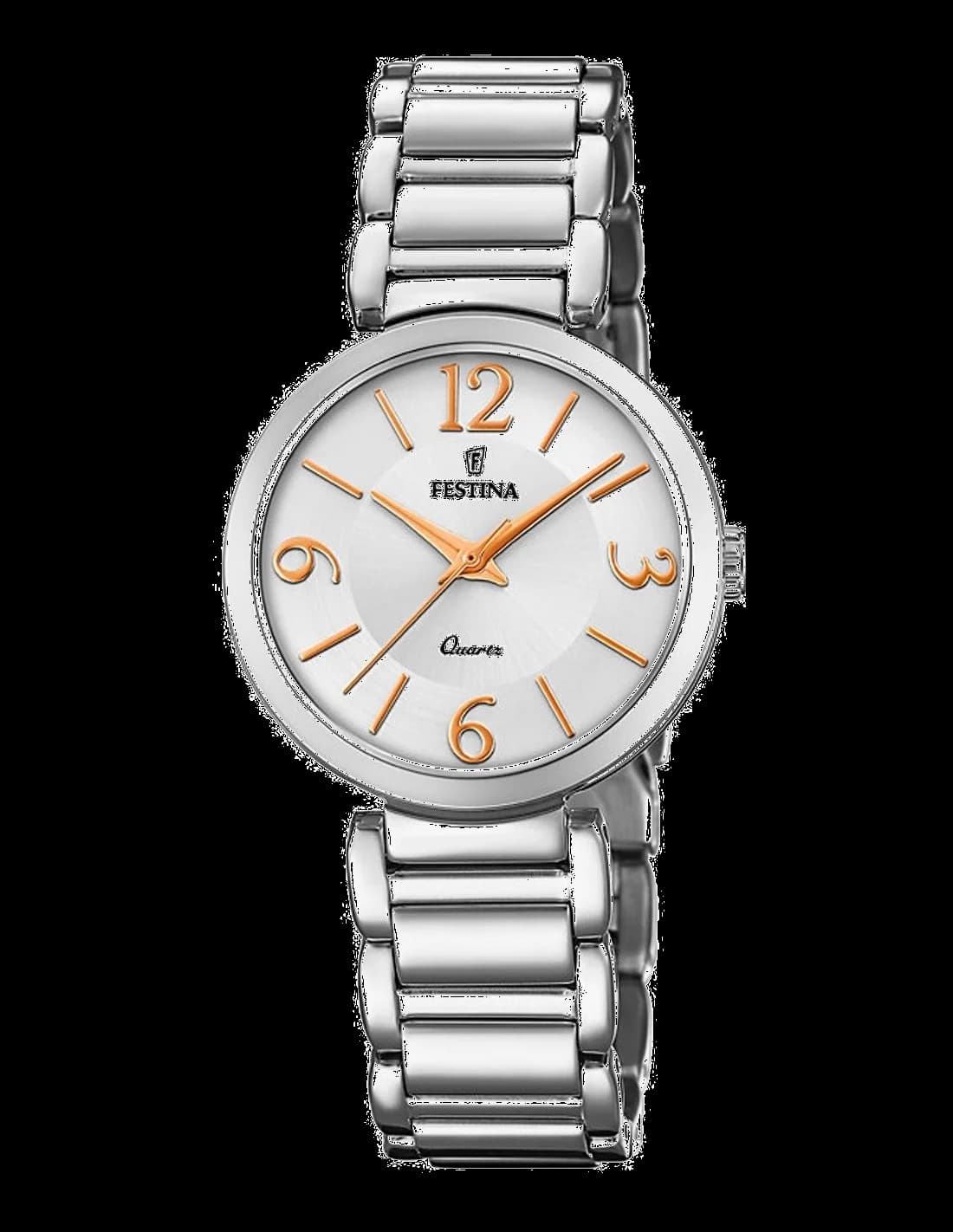 Garde-temps Festina F20212/1 arborant un cadran argenté guilloché avec aiguilles bâton et index appliqués, mouvement quartz suisse