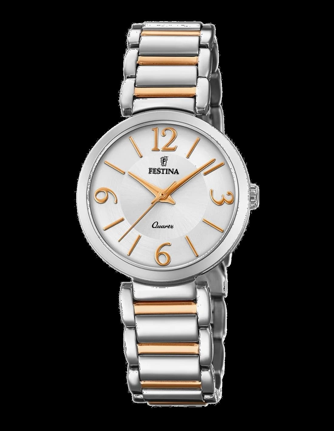 Garde-temps Festina F20213/2 au cadran soleil or rose nacré, aiguilles bâton et index appliqués