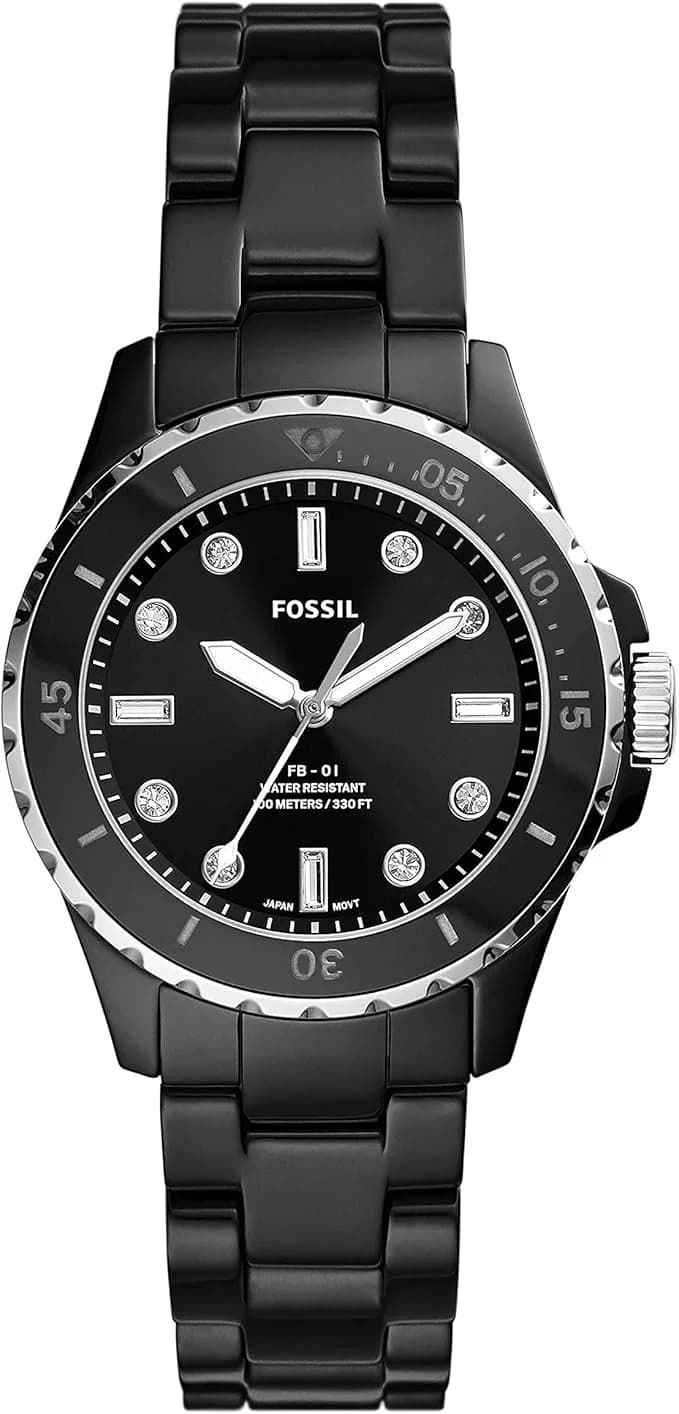 Montre Fossil CE1108 femme cadran noir bracelet céramique