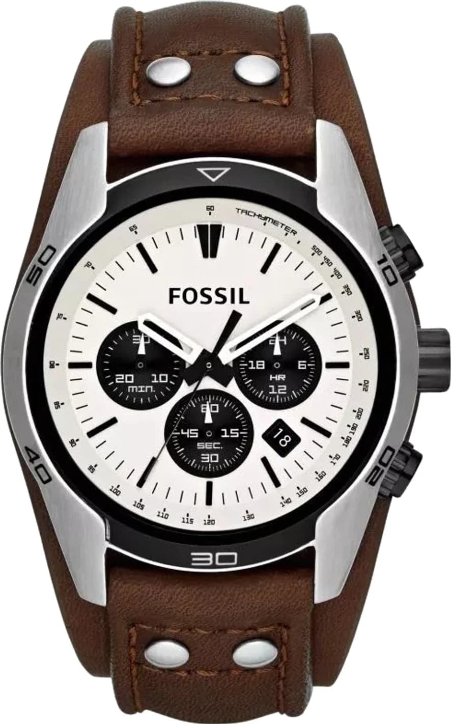 Montre Fossil CH2890 homme cadran blanc bracelet cuir