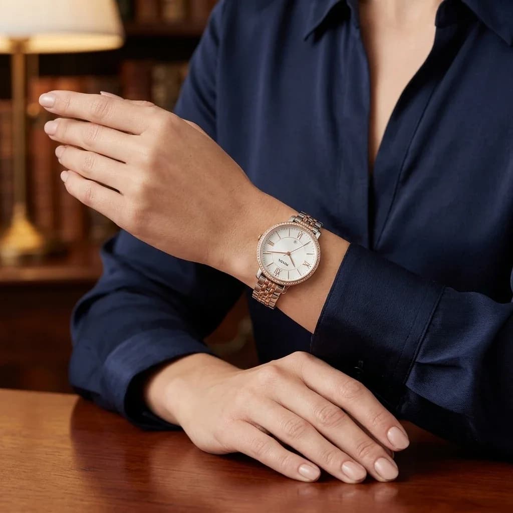 Montre Fossil ES3634 femme détail bracelet acier