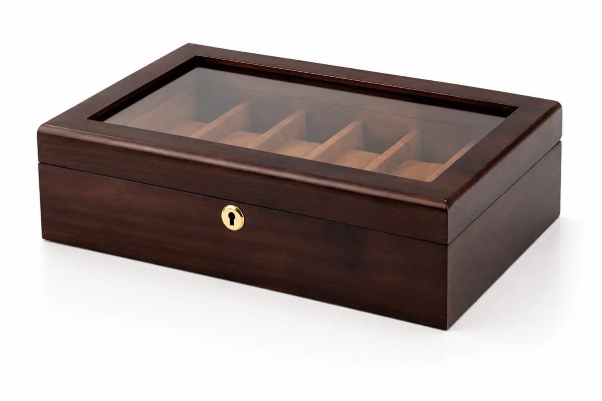 Coffret Ravello 12 compartiments en noyer véritable : rangement montres vue 2