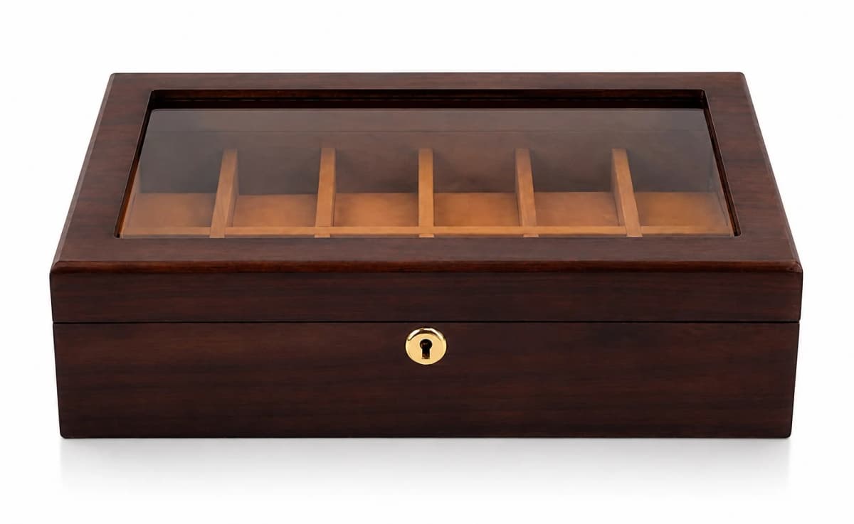 Coffret Ravello 12 compartiments en noyer véritable : rangement montres vue 3
