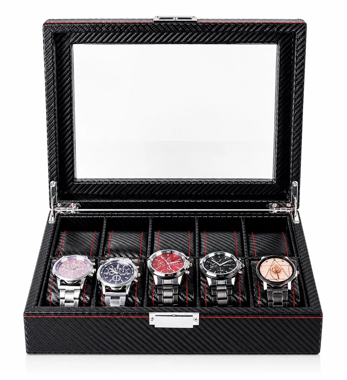 Boîte de rangement 10 montres Monza effet carbone composite noir vue 2