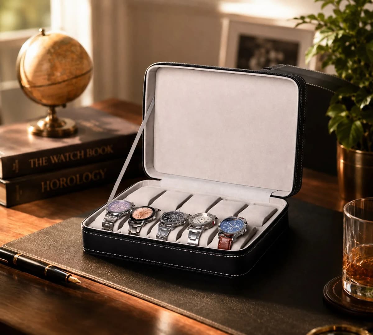 Housse Souple Voyager 10 Compartiments Noire Simili-Cuir pour Montres vue 3