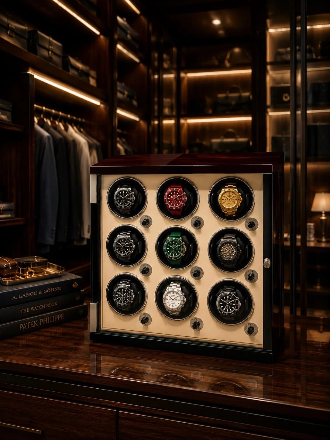 Remontoir à Montre Automatique Capri 9 Montres Bois Ébène Intérieur PU Crème vue 3