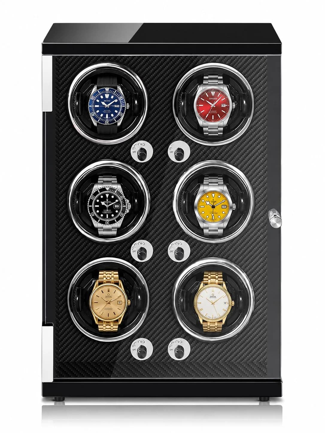 Remontoir à Montre Automatique Imola 6 Montres Noir Laqué Fibre de Carbone
