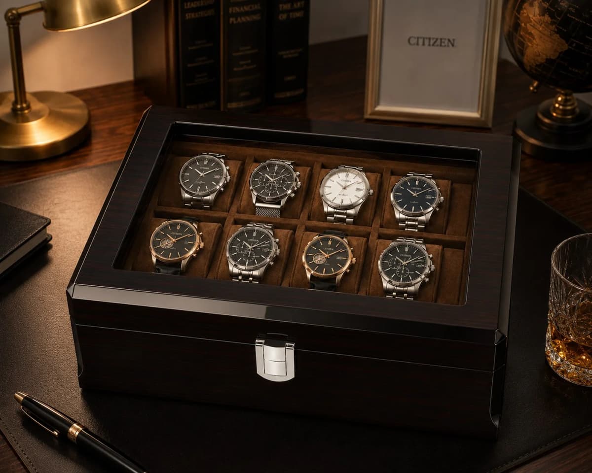 Boîte à montres Milan espresso 8 montres en bois massif teinté, couvercle vitré vue 3