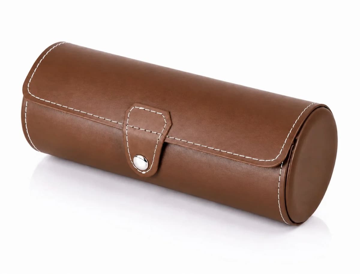 Étui Rouleau Cylindrique Voyager Marron Café 3 Montres Watch Roll vue 2