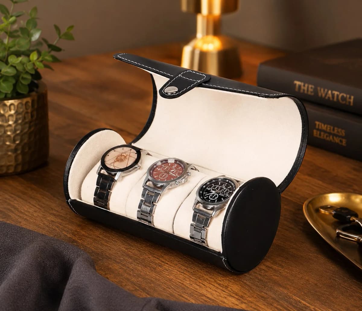 Étui rouleau cylindrique Voyager Noir pour 3 montres | Watch roll voyage vue 3