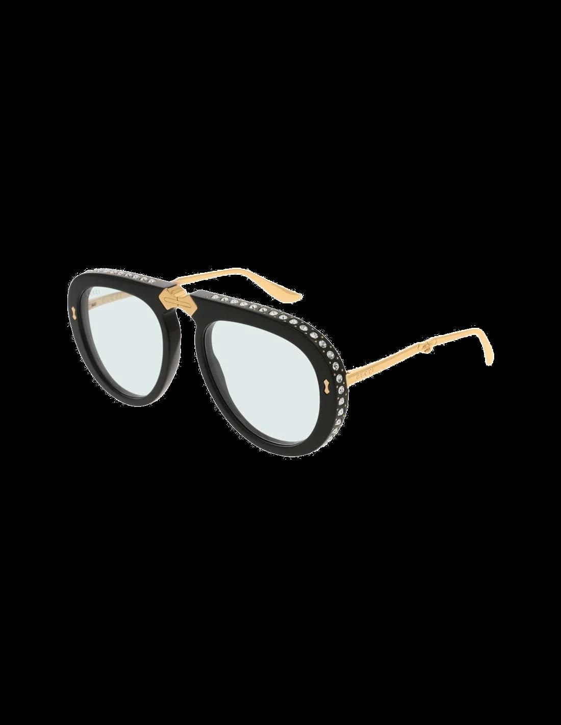 Lunettes de soleil Gucci GG0307S 002 pour femme, monture pilote noire ornée de brillants