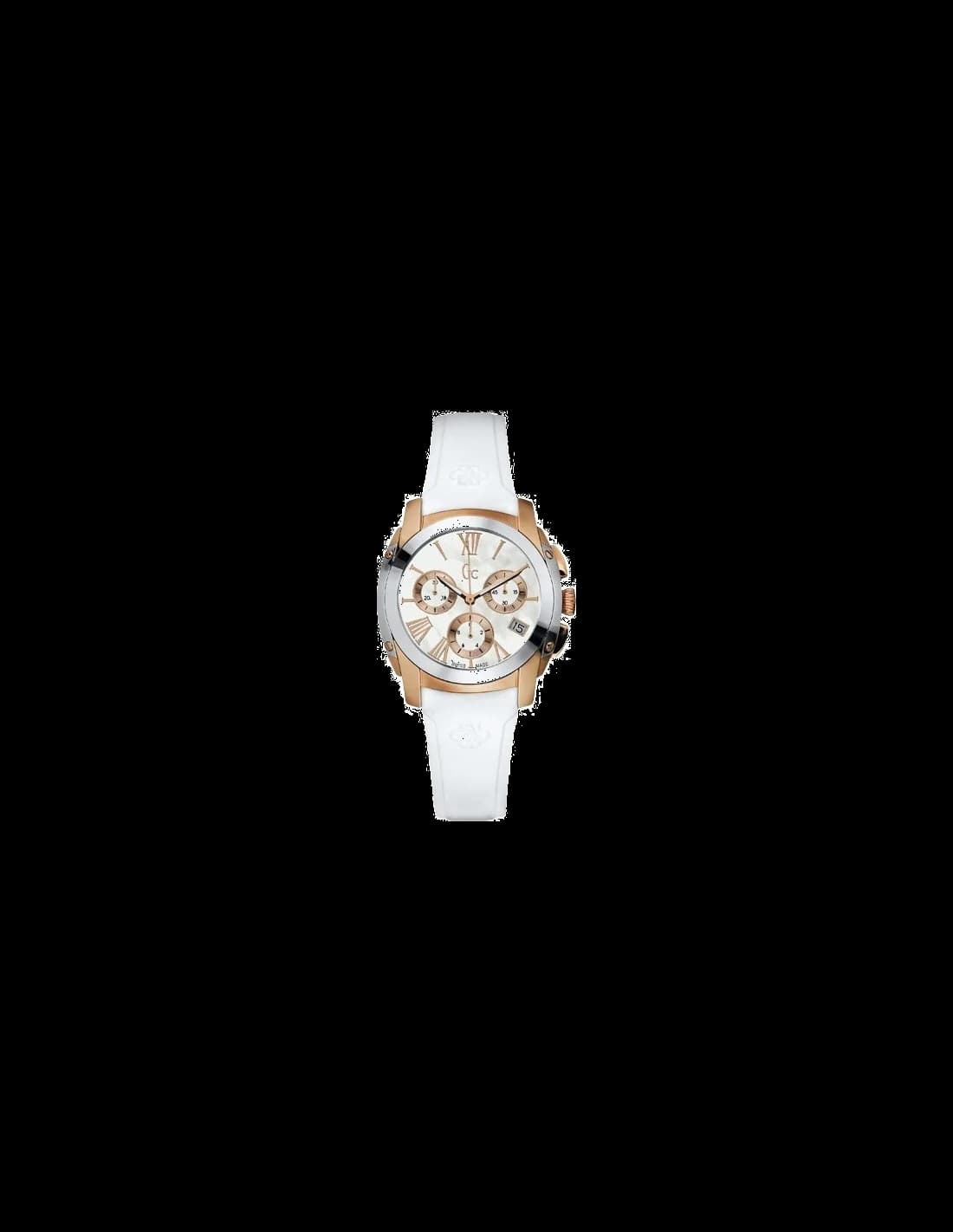 Montre Femme Guess Collection A57002M1 - Cadran blanc nacré, boîtier bicolore, bracelet silicone blanc