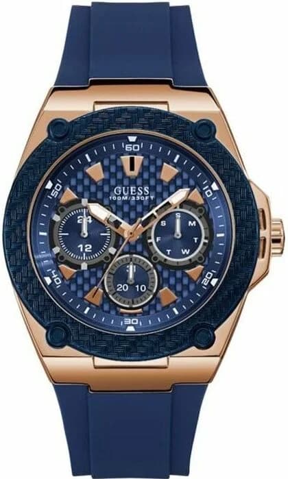 Montre Homme Guess Legacy W1049G2 - Chronomètre sport en silicone bleu et or rose
