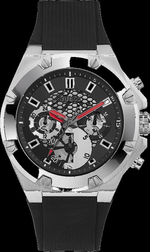 Montre Homme Guess Third Gear GW0334G1 - Cadran Multifonction Noir, Bracelet Silicone