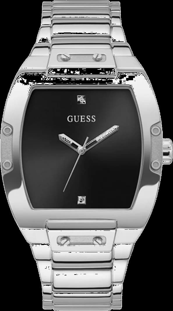 Montre Homme Guess Phoenix GW0387G1, Cadran Noir Tonneau, Bracelet Acier Argent