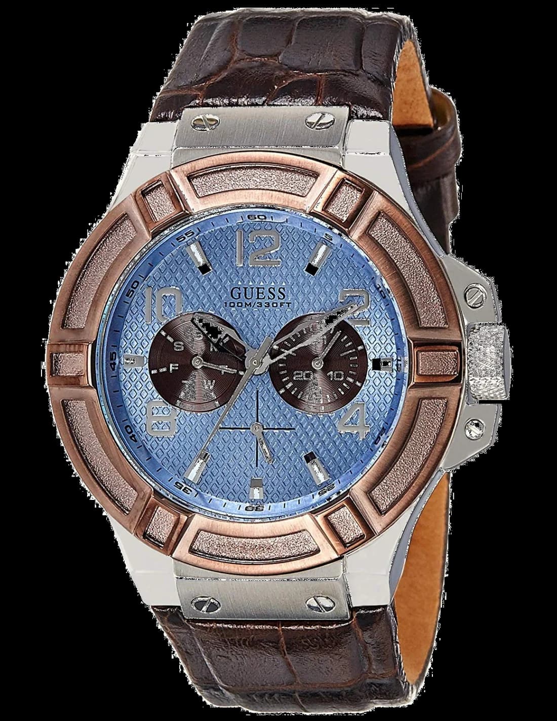 Montre Homme Guess W0040G10 - Cadran Bleu, Bracelet Cuir Marron