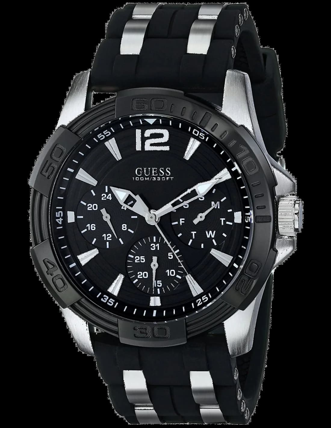 Montre Homme Guess Oasis W0366G1, Cadran Noir, Bracelet Silicone et Silicone
