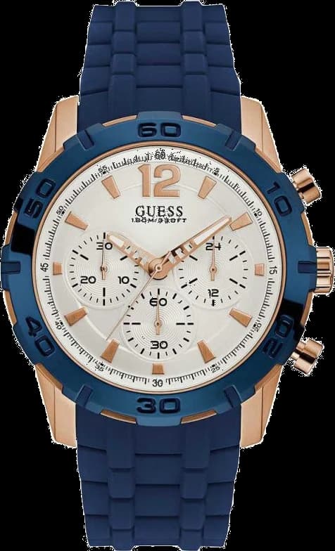 Montre Guess Homme W0864G5 - Boîtier Silicone Or Rose 45mm, Cadran Blanc, Bracelet Silicone Bleu
