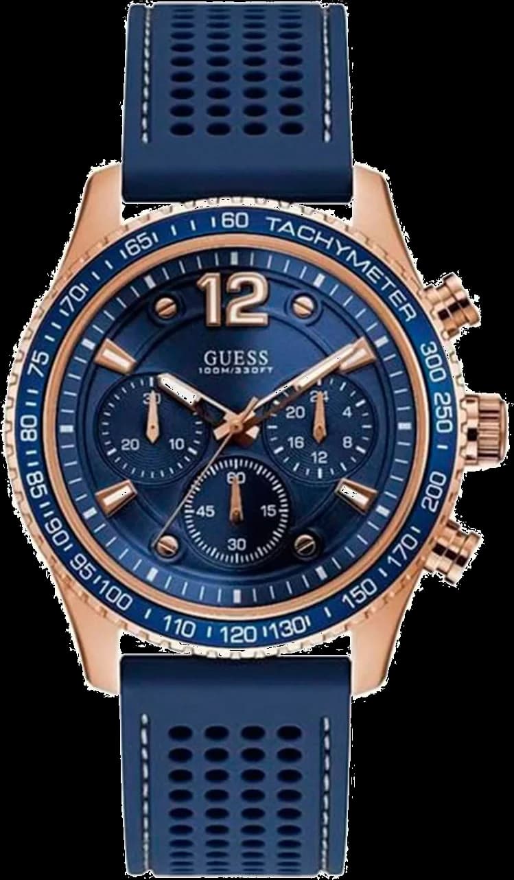 Montre Homme Guess Fleet Sport W0971G3 - Cadran bleu, boîtier or rose, bracelet silicone bleu