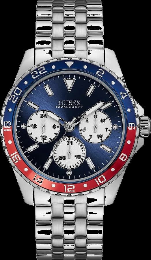 Montre Guess Odyssey W1107G2 pour Homme - Cadran bleu multifonction, bracelet acier argent