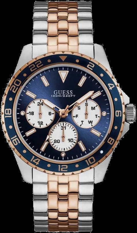 Montre Guess Odyssey W1107G3 pour Homme - Cadran bleu, bracelet acier bicolore or rose et argent
