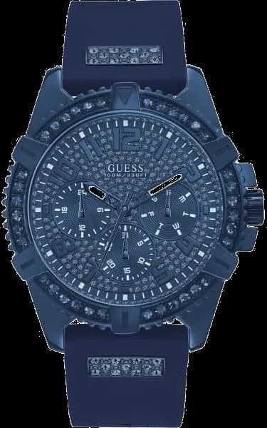 Montre Homme Guess W1132G4 - Boîtier bleu orné de strass, bracelet silicone bleu