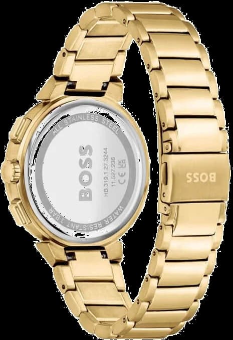 Attache bracelet Hugo Boss 1502677 en acier doré avec fermoir déployant et maillons polis