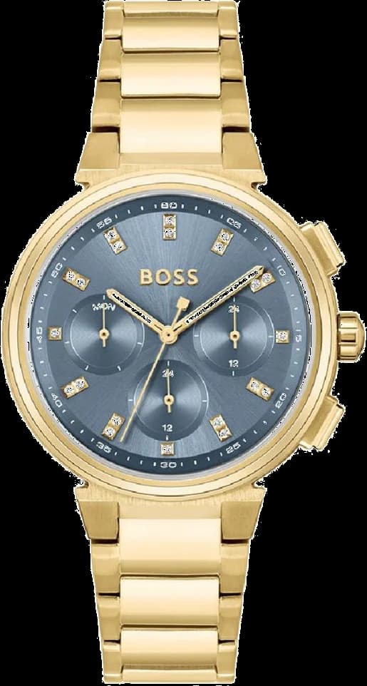 Montre Hugo Boss One 1502677 pour Femme - Cadran Bleu Cristaux, Bracelet Acier Doré
