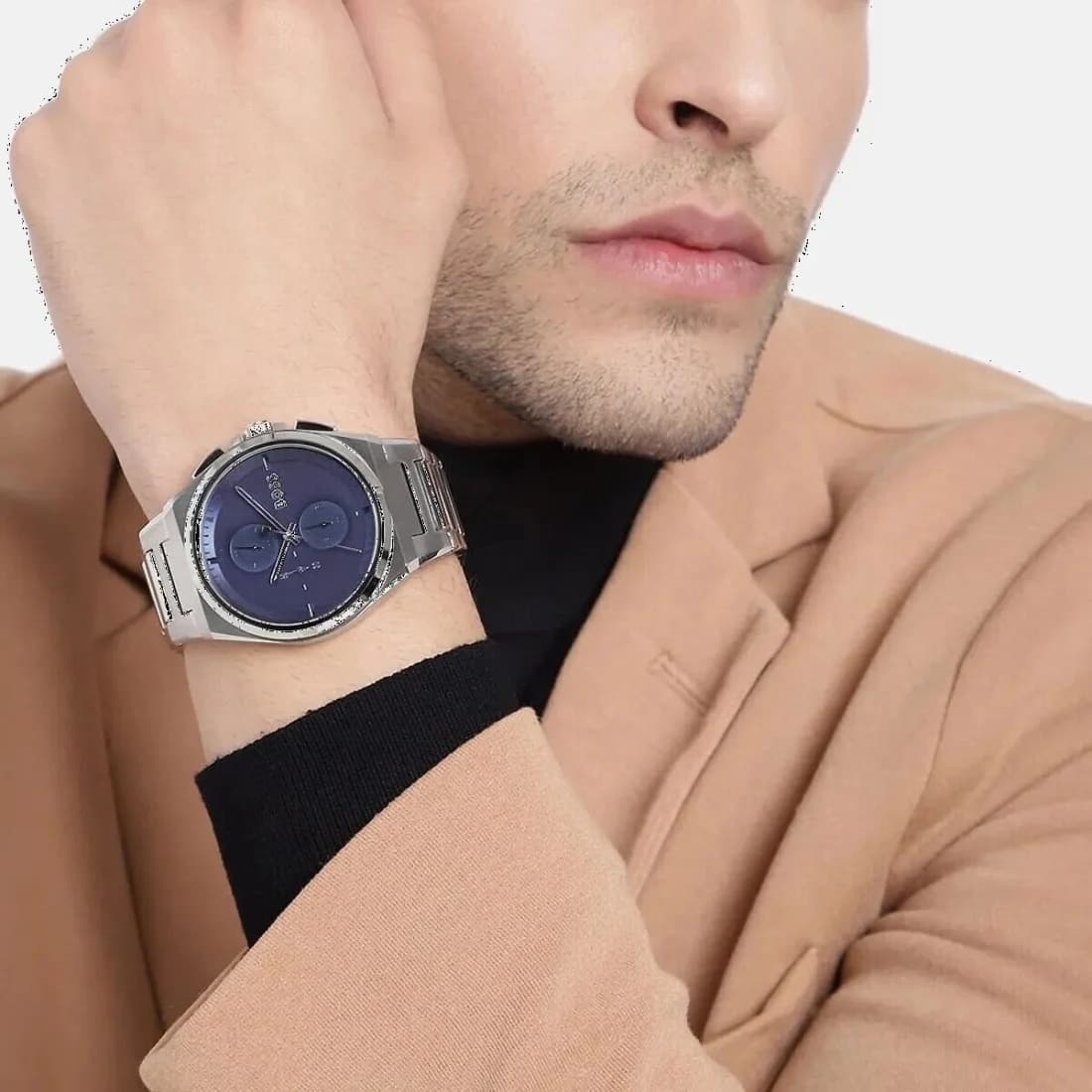Montre Homme Hugo Boss Steer 1514048, Cadran Bleu sur Bracelet Acier Argent vue 5