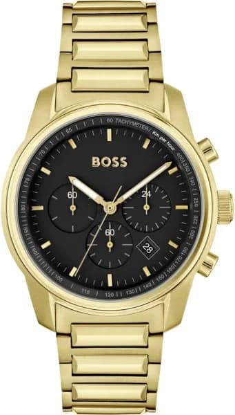 Montre Homme Hugo Boss Trace 1514006, Boîtier et Bracelet Acier Doré, Cadran Noir Multifonction