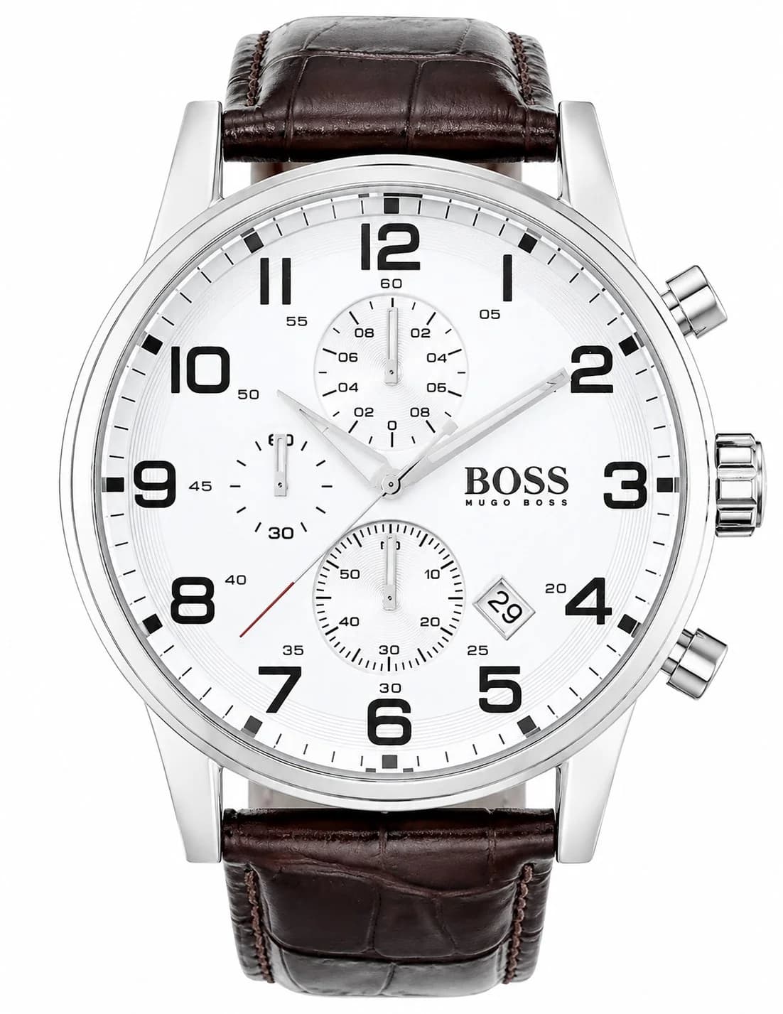 Montre Homme Hugo Boss Sport 1512447 Cadran Blanc Bracelet Cuir Marron