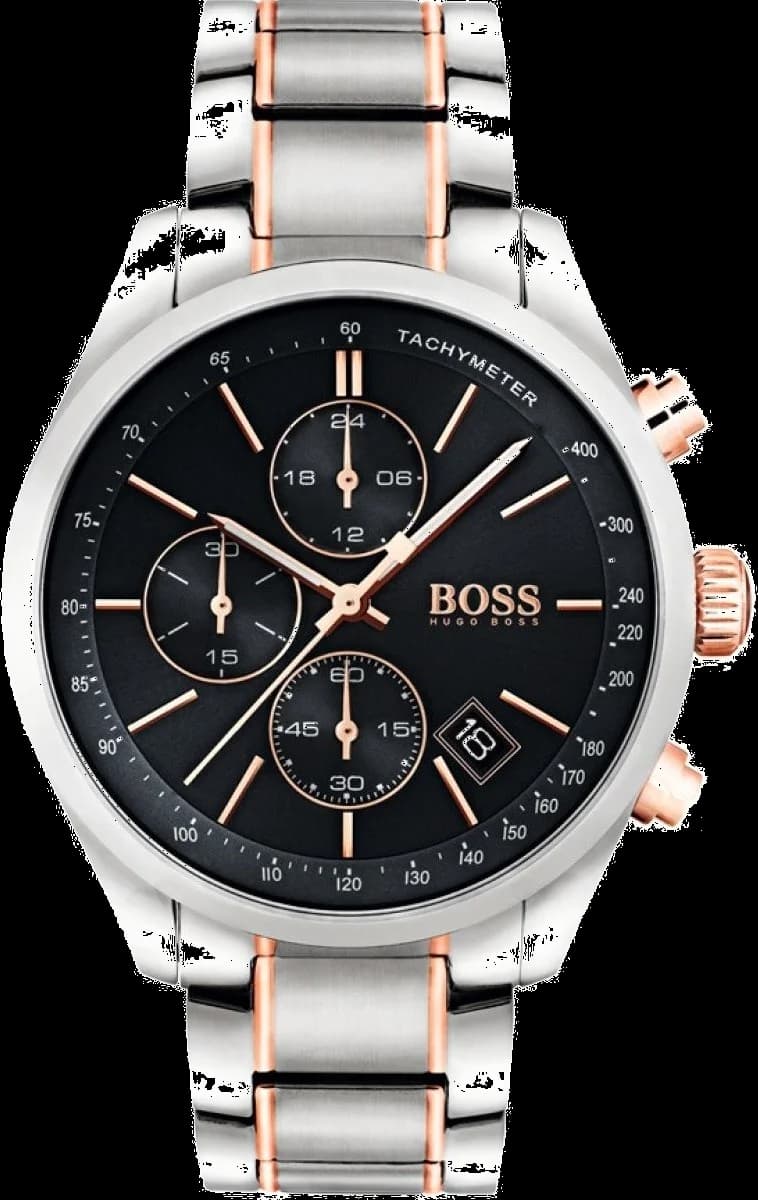 Montre Homme Hugo Boss Grand Prix 1513473 - Cadran Noir, Bracelet Acier Bicolore Argent