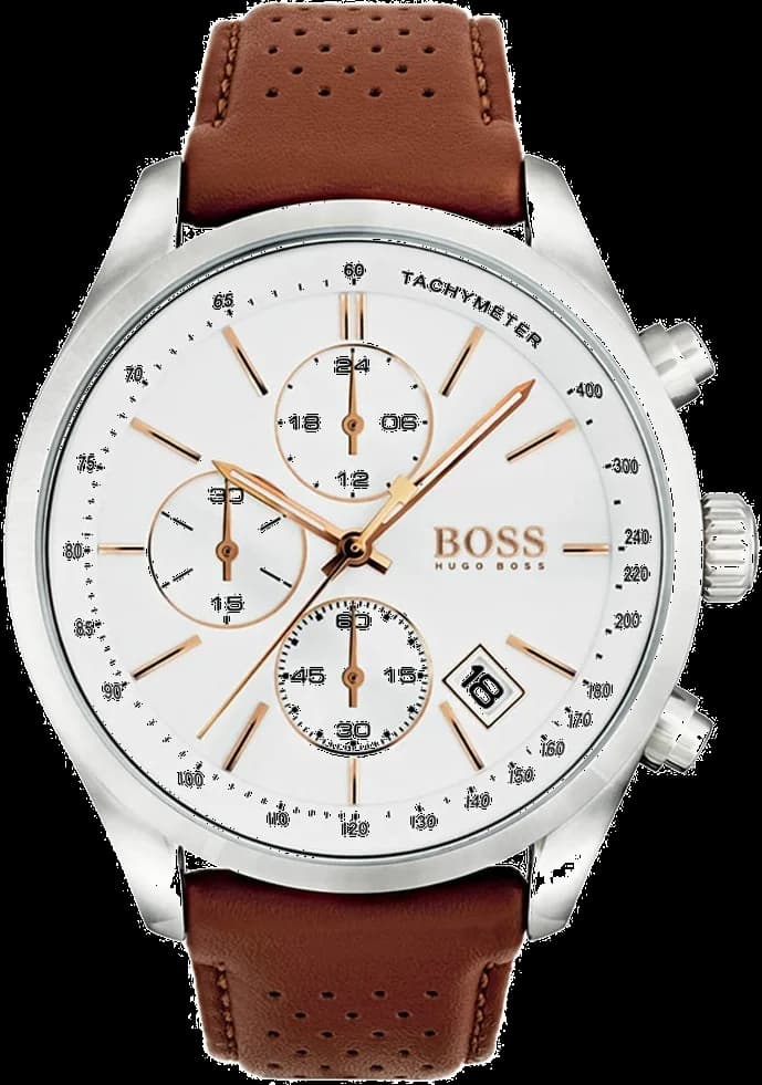 Montre Homme Hugo Boss 1513475 Cadran Blanc Boîtier Argent Bracelet Cuir Marron