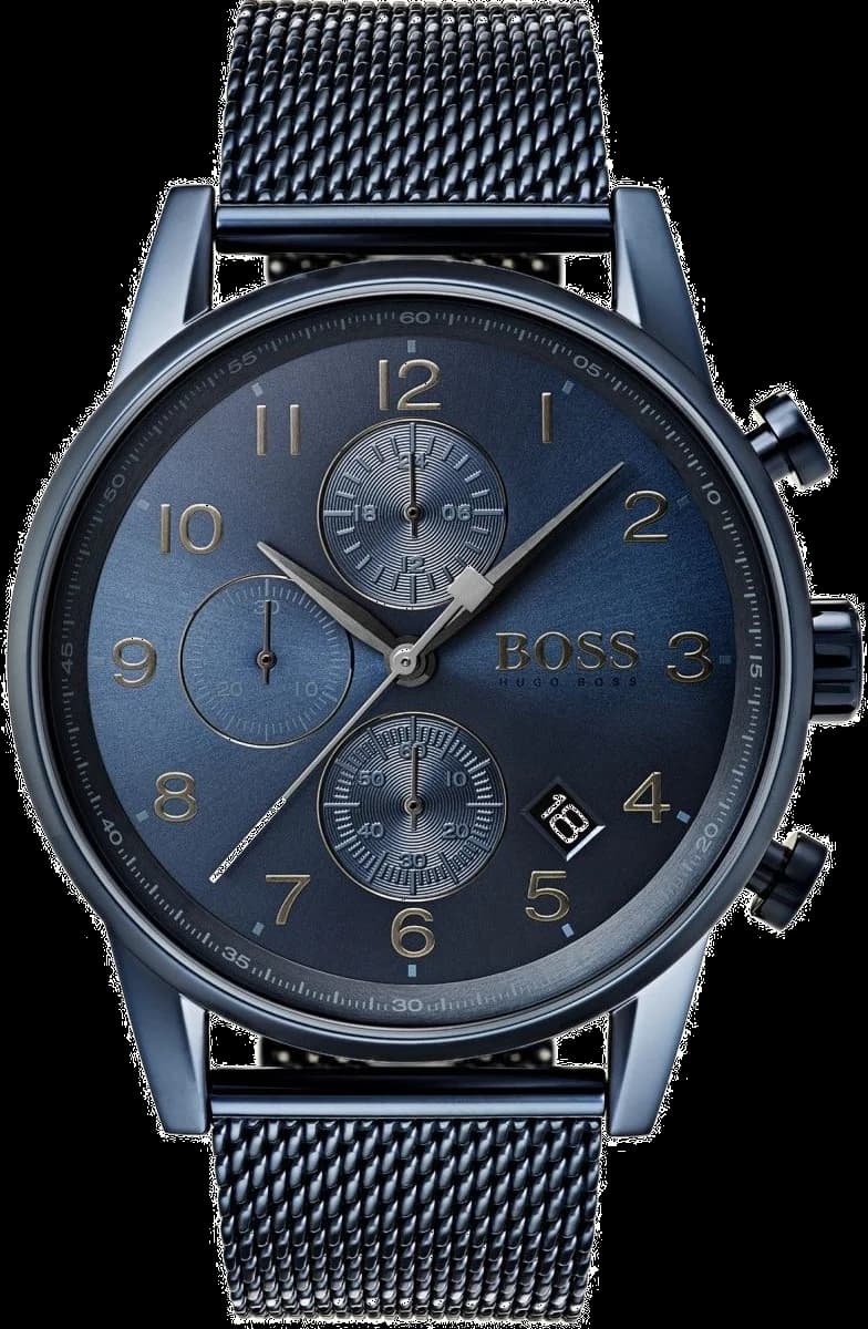 Montre Homme Hugo Boss Navigator 1513538 Cadran Bleu Nuit Bracelet Maille Milanaise Acier