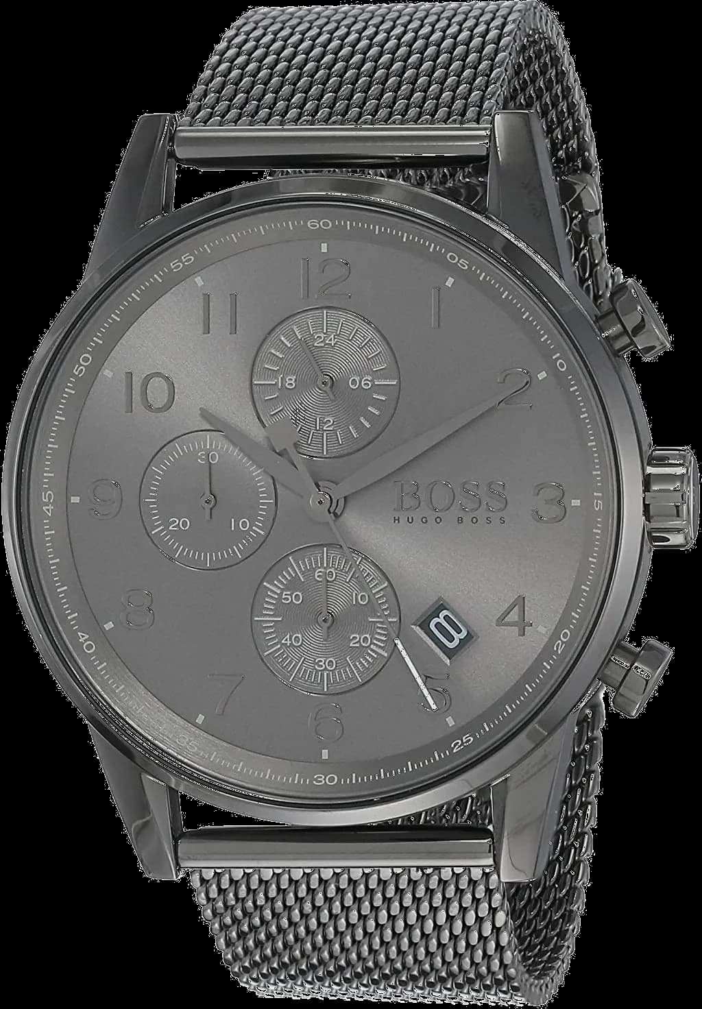 Montre Hugo Boss Navigator 1513674 pour Homme, Cadran Gris 44mm, Bracelet Maille Milanaise Acier
