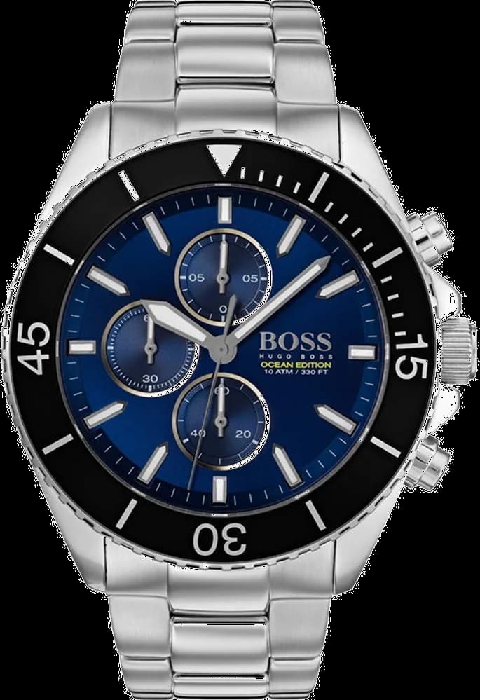 Garde-temps Hugo Boss 1513704 avec cadran bleu soleil et aiguilles argentées sur fond azuré